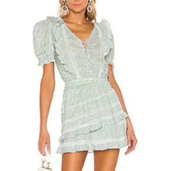 green love shack fancy dress LoveShackFancy Green Tiered Mini Dress - BOPF main image 0
